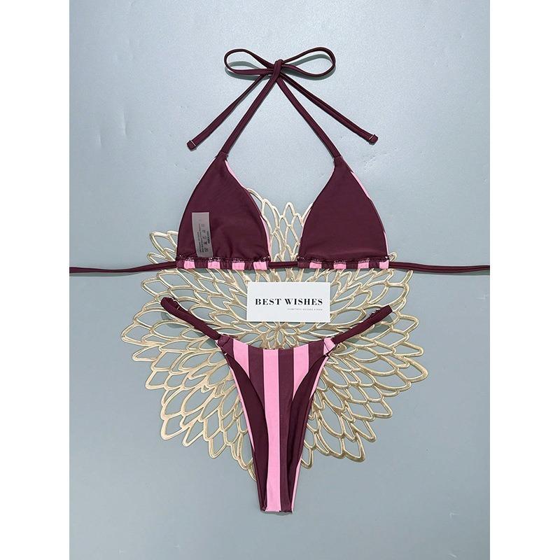 Women S Striped Halter Neck Bikini Set Sexy Two Piece Swimsuit For Beach Swimming