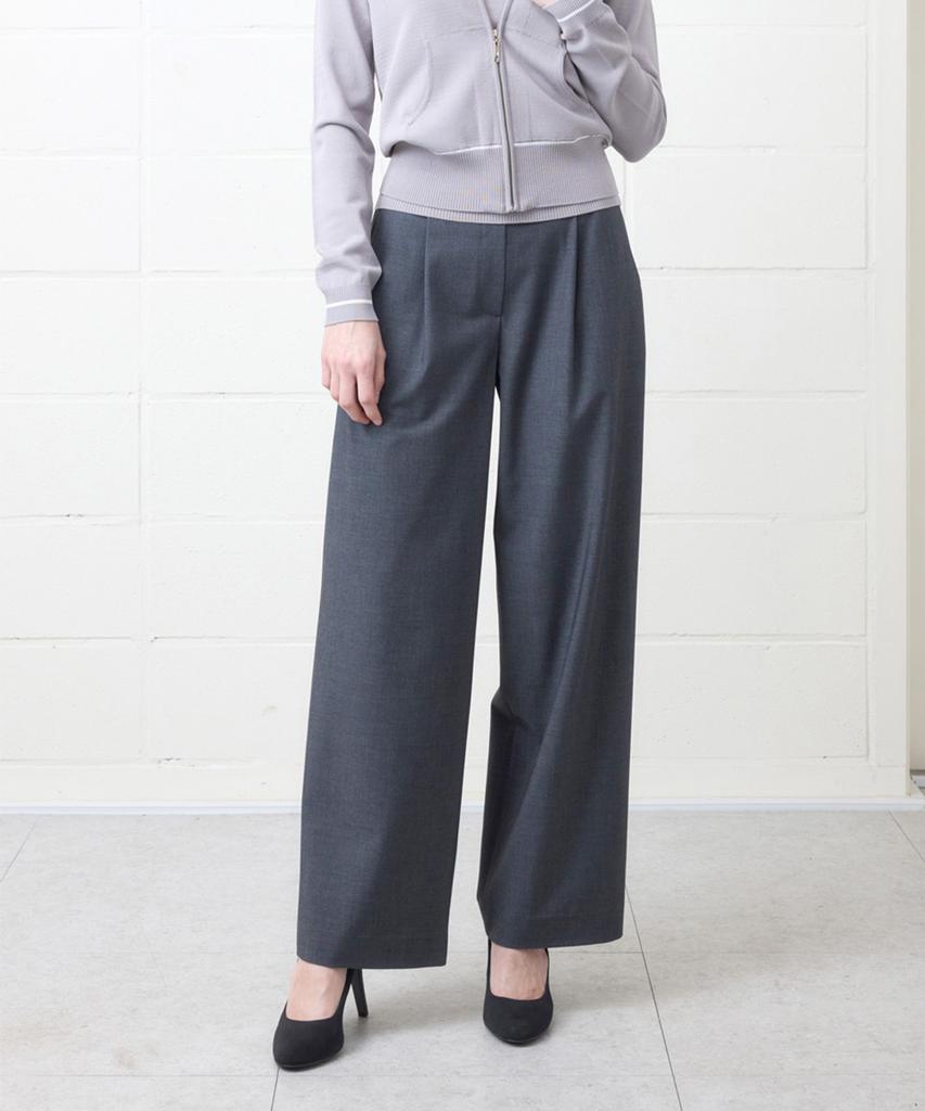 YUJEEOT Single-Pleat Wide Cool Wool Elastic Pants