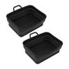 2 Pcs Silicone Air Cooker Pot with Handle Rectangular Fryer Liner Tray Replacement for Kitchen Cooking Accessories Black