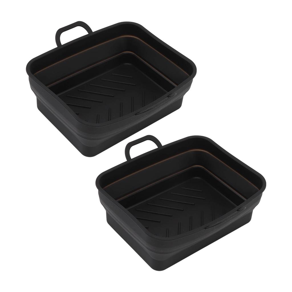 2 Pcs Silicone Air Cooker Pot with Handle Rectangular Fryer Liner Tray Replacement for Kitchen Cooking Accessories Black