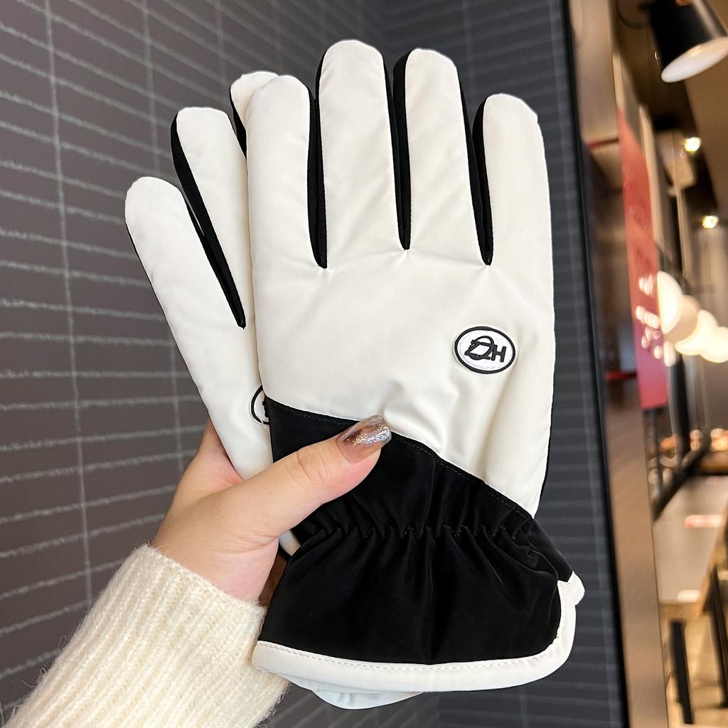 Gants chauds et veloutés en coton épais pour femmes en hiver, coupe-froid, écran tactile, imperméables, pour la conduite de vélo électrique, cinq doigts, couple, coupe-vent