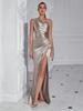 European & American Fashion Ruched One-Shoulder Bodycon Slit Evening Dress – Sexy Goddess Style