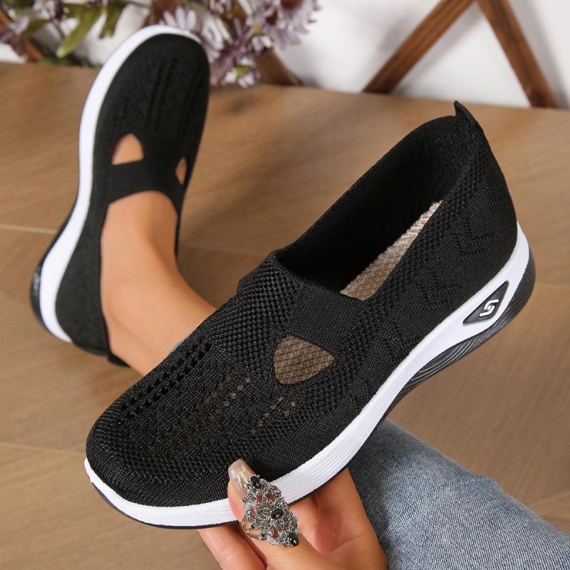Mode Vintage Schwarzer Slip-On Mesh Sneaker Damen 2025 Sommer Runde Zehenpartie Mittelhoher Keilabsatz Freizeitschuhe Weiche Sohle Rutschfest Mutterschuhe