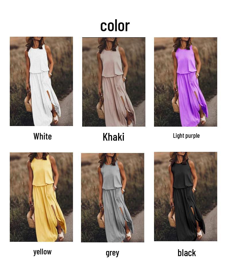 2025 Summer Sleeveless Lantern Slit Dress - European & American Style