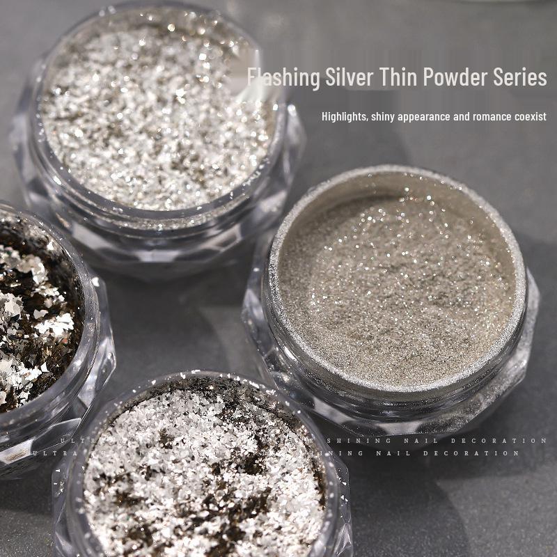 

Opal Magic Mirror Nail Powder - Silver Glitter Aurora & Platinum Nail Art Decor.