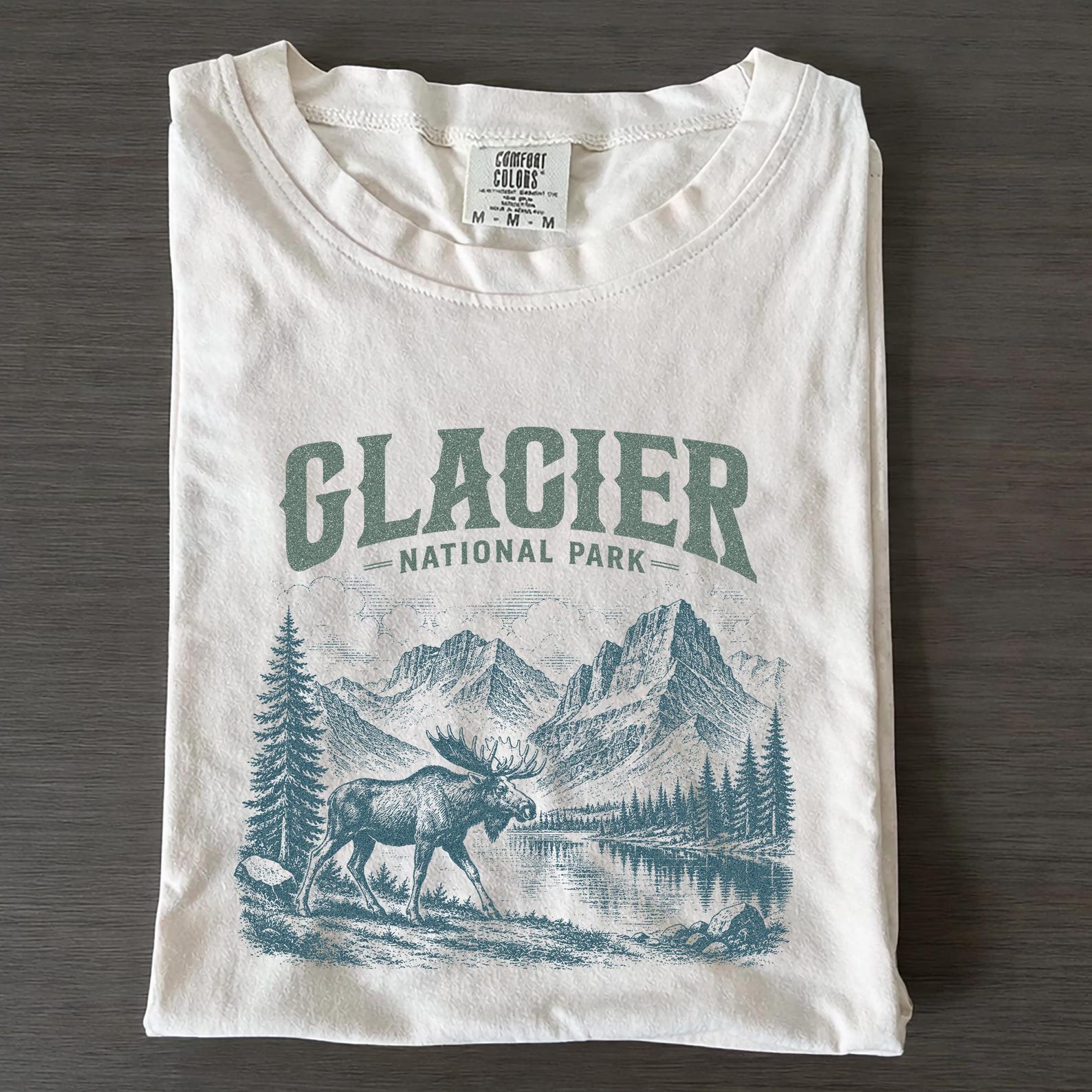 Vintage Glacier National Park Shirt, Retro Moose Wilderness Tee, Mountain Nature Wildlife Comfort Colors Gift XL