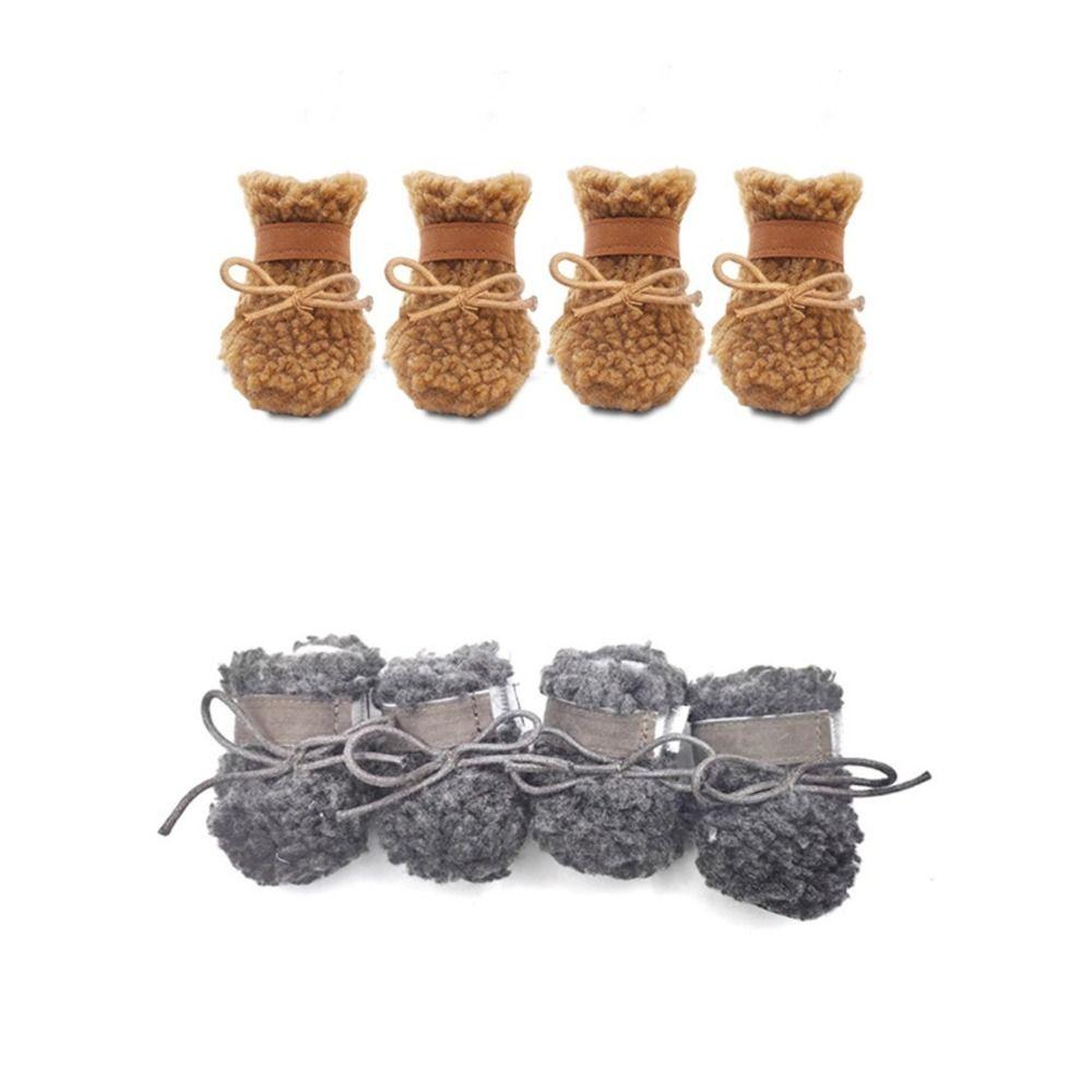 4pcs/set Breathable Thickened Pet Snow Boots Warm Plush Dog Cotton Shoes Wear-Resistant Anti Fouling Winter Dog Boots Activities