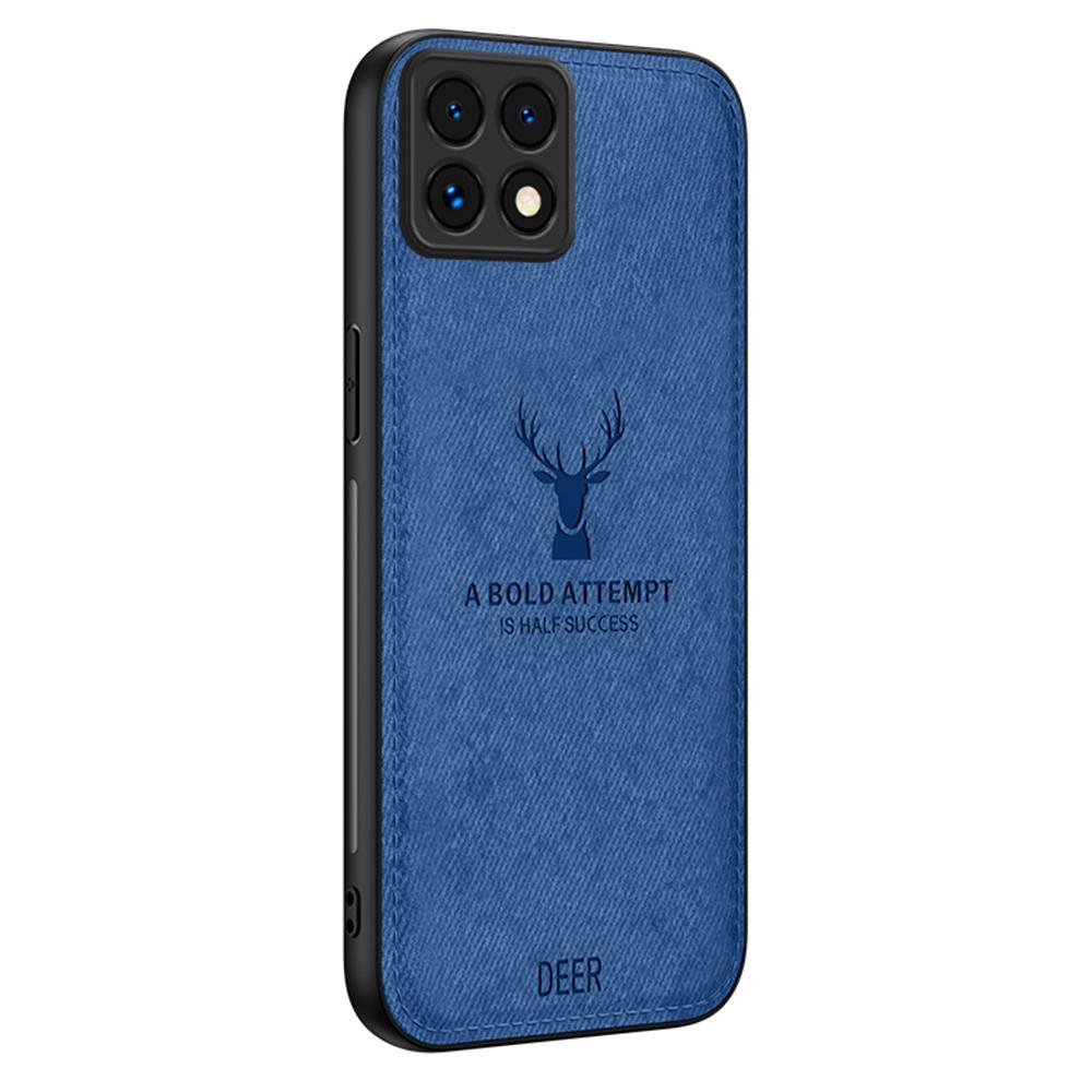 

For Xiaomi 14T Pro Case Deer Pattern Cloth Texture PU Leather Hybrid Phone Cover Blue