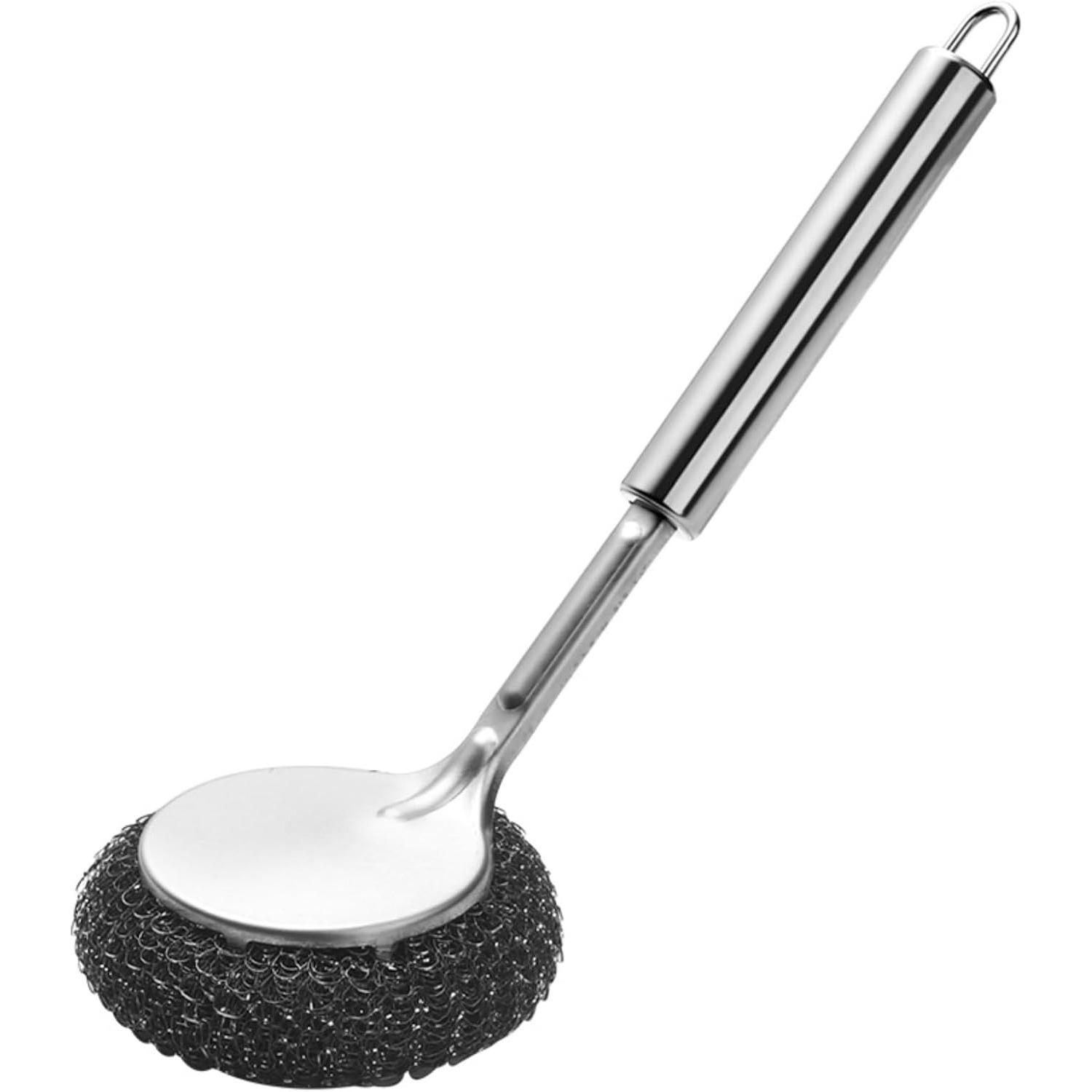 2-Pack Stainless Steel Pot Scrubbers with Long Handle, Scratch-Free Kitchen Dish Brush (Stainless Steel Pot Brush)
