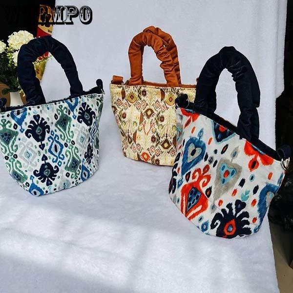 

WTEMPO Ethnic-style Hand-held Crossbody Single-shoulder Bag Canvas Bag Versatile Commuting Bag Gift Maillard Style Handbags 1pc синій