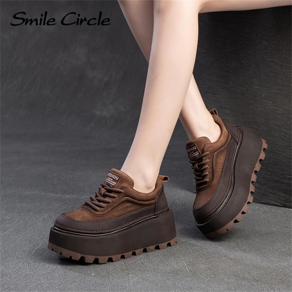 Echtes Leder Damen Freizeitschuhe Runder Kopf Höhe zunehmende dicke Sohle Schuhe Mode bequeme flache Schuhe