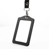 Fashionable ID Badge Card Holder Faux Leather Frame Clear Case Cover Lanyard