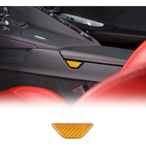 

Real Carbon Fiber Armrest Box Handle Bowl Cover Trim Compatible with Chevrolet Corvette C8 2020-2026, Center Console Armrest Box Switch Trim Cover жовтий