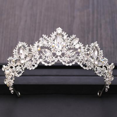Trendy Braut Haar Zubehör Silber Farbe Krone Kopfschmuck Barock Strass Kristall Hochzeit Tiara Haar Schmuck Zubehör