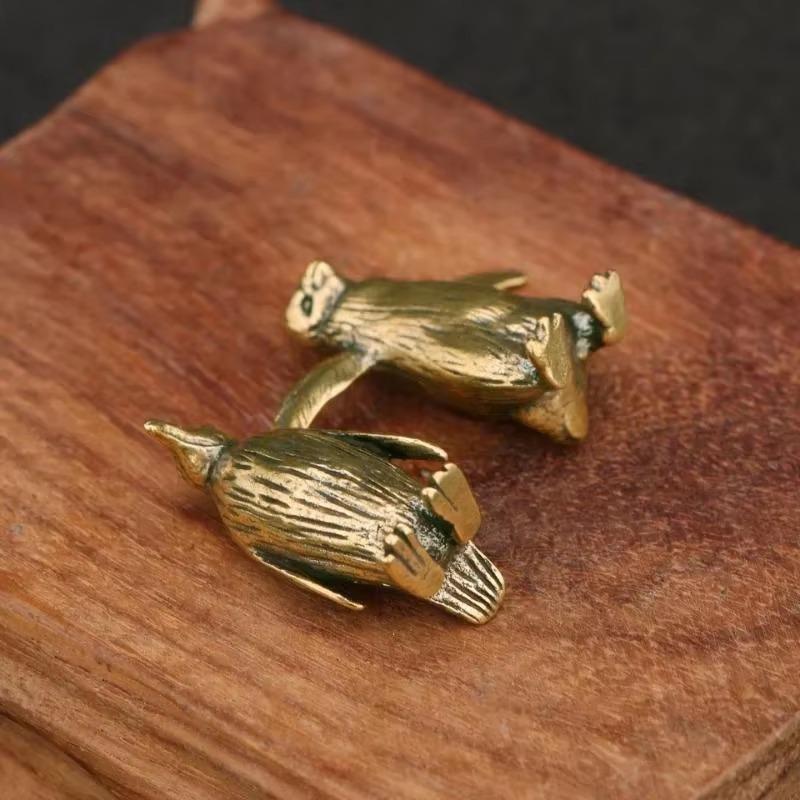 Funny Brass Standing Little Penguin Statue Desktop Decorative Trinkets Creativity Marine Animal Cute Craft Collection Children