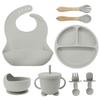 Set de farfurii din silicon pentru copii pentru a învăța să mănânci, furculiță de antrenament, lingură, supliment alimentar, ventuză, bol, anticădere și antiopărire