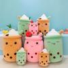 High Quality New Cartoon Kawaii Fruit Milk Boba Bubble Tea Coffee Stuffed Pillow Soft Kawaii Cushion Plush Toys PP Cotton Mesh