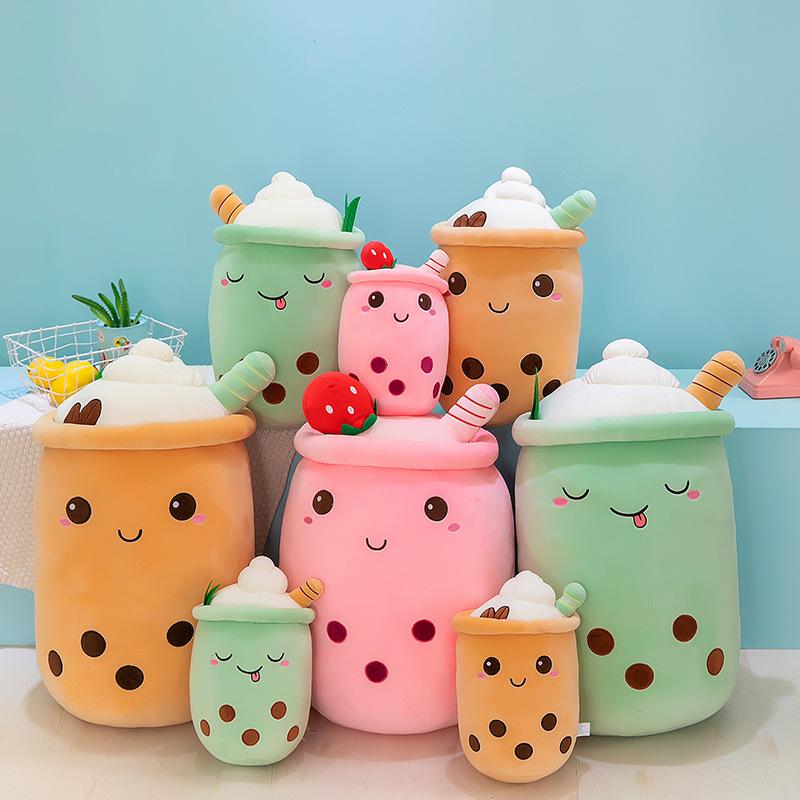 High Quality New Cartoon Kawaii Fruit Milk Boba Bubble Tea Coffee Stuffed Pillow Soft Kawaii Cushion Plush Toys PP Cotton Mesh