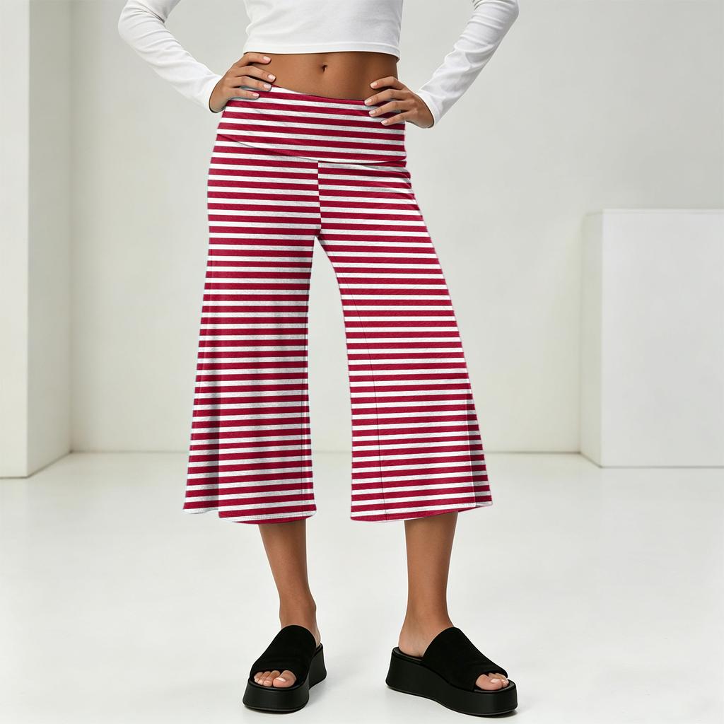 Fashionable Women's Summer Leisure Vacation High Waist Wide Leg Cropped Pants