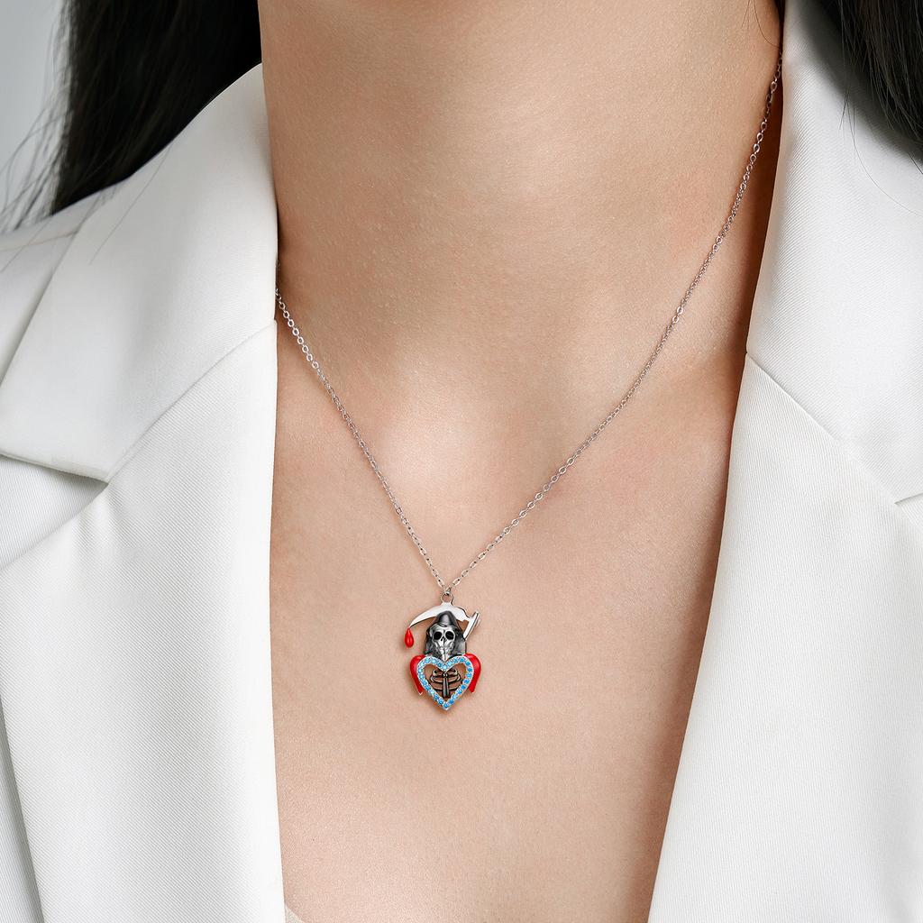 S925 Sterling Silver Death Pendant Skull Necklace Nightclub Dark Punk Neutral Trend Boys And Girls Necklace