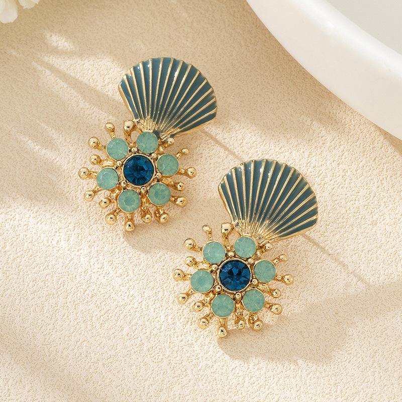 

Серьги в виде голубых гребешков, серьги-ракушки в виде пляжного отдыха на море, блестящие женские серьги-игрушки 3.2*2cm синий