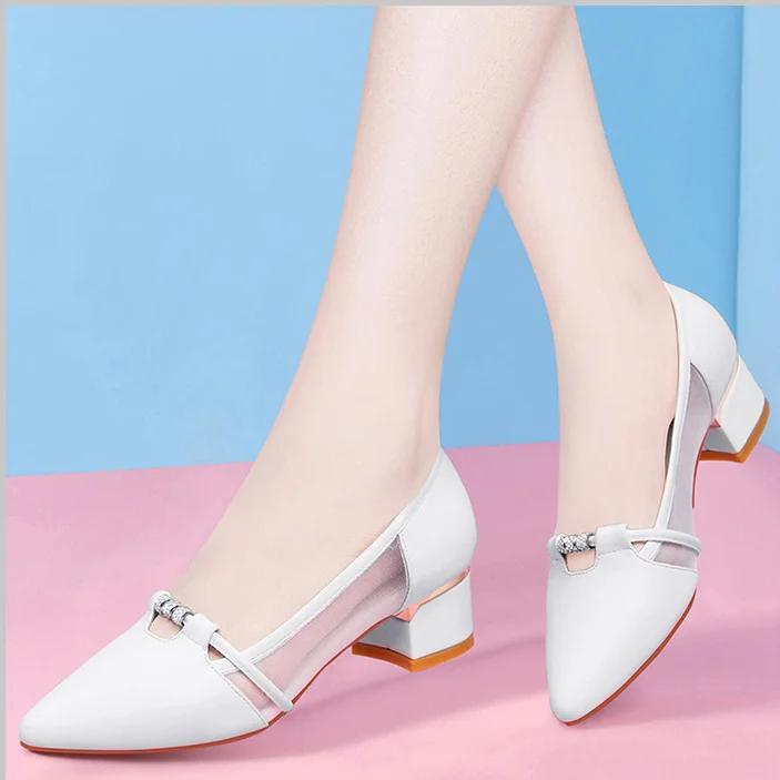 Fashion Block Heel with Medium Heels Ladies Pumps Pointed Toe Chunky Moccasins Women's Shoes Genuine Mark on Sale Fashion Vacation Shoe