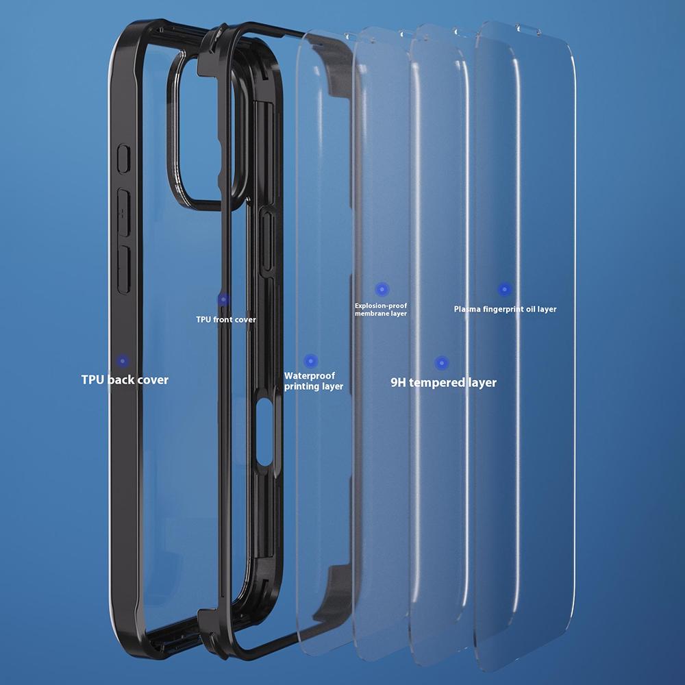 For iPhone 16 Pro Max Case Silicone+TPU Frame Double-Side 9H Tempered Glass Back Cover