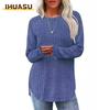 Women's Fashion Casual Solid Color Print Long Sleeve O Neck Blouses & Shirts