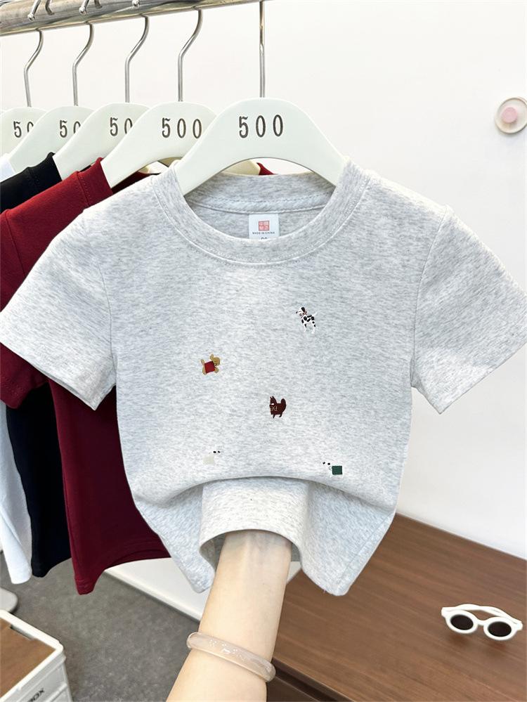 Kids Summer Cotton Cartoon T Shirt Loose Round Neck Short Sleeve Casual Top For Boys And Girls
