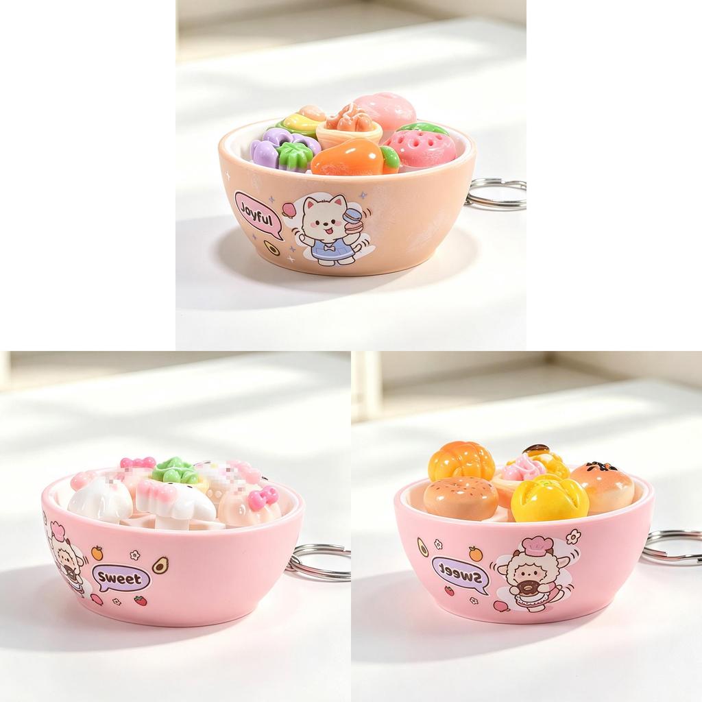 Plastic Mini Bread Squeeze Toy Keychain With Cartoon Pattern For Kids And Teens