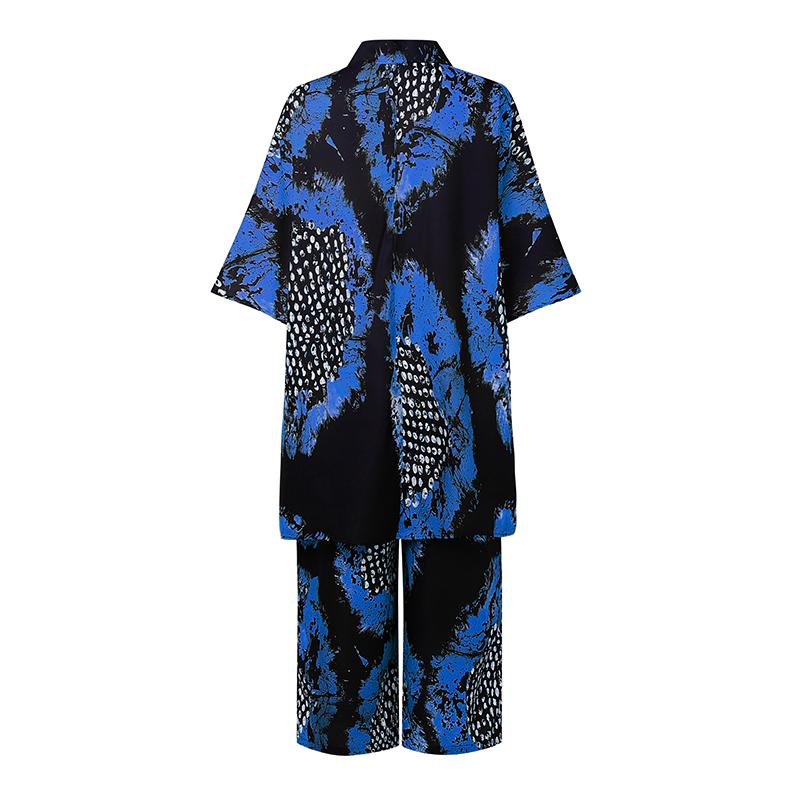 Two Picecs Women Oversized 3/4 Sleeve Floral Print Long Tops and Long Pants Sets
