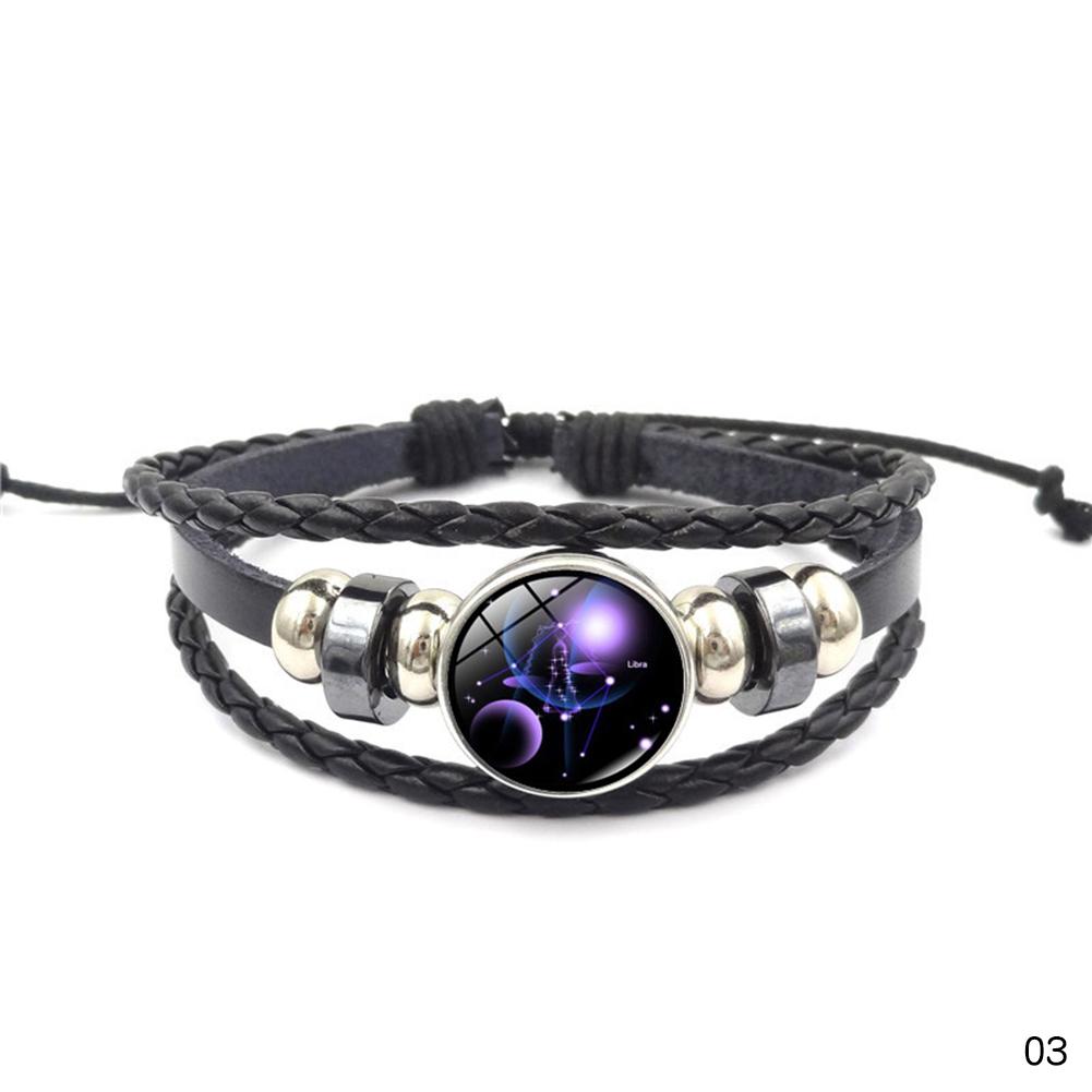 Punk 12 Constellation Bracelet Multilayer Leather Woven Handmade Night Light Star Bangle