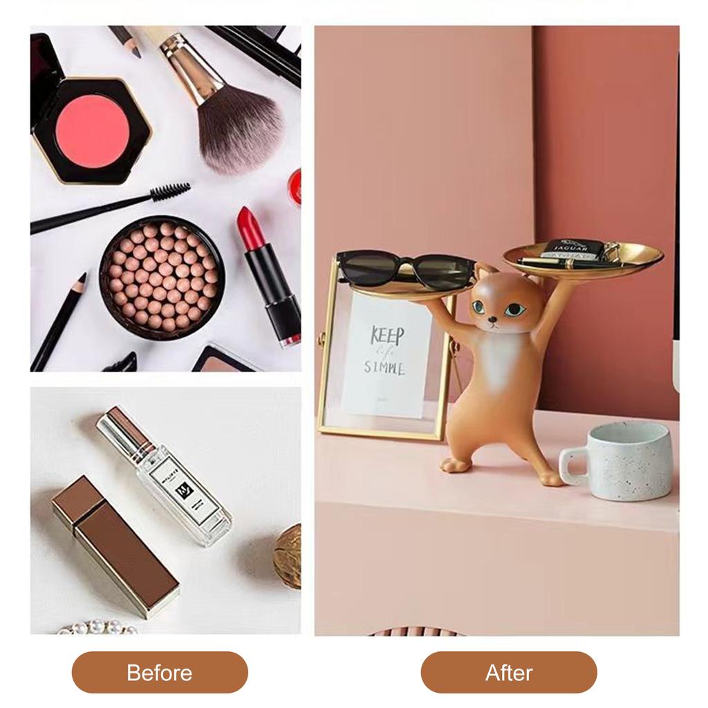 Resin Entrance Key Tray Cat Sculpture Art Crafts Desktop Candy Storage Container Holiday Gifts Home Decor for Living Room Office