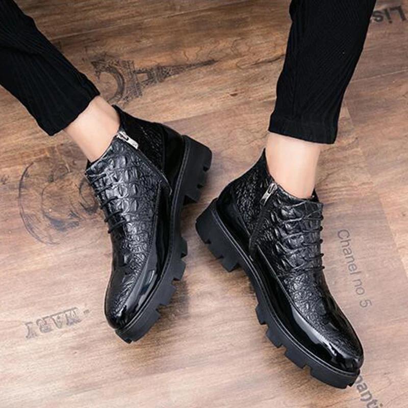 Male patent leather Moccasins shoes High top italian formal dress brogue oxford wedding Business shoes boots 2025