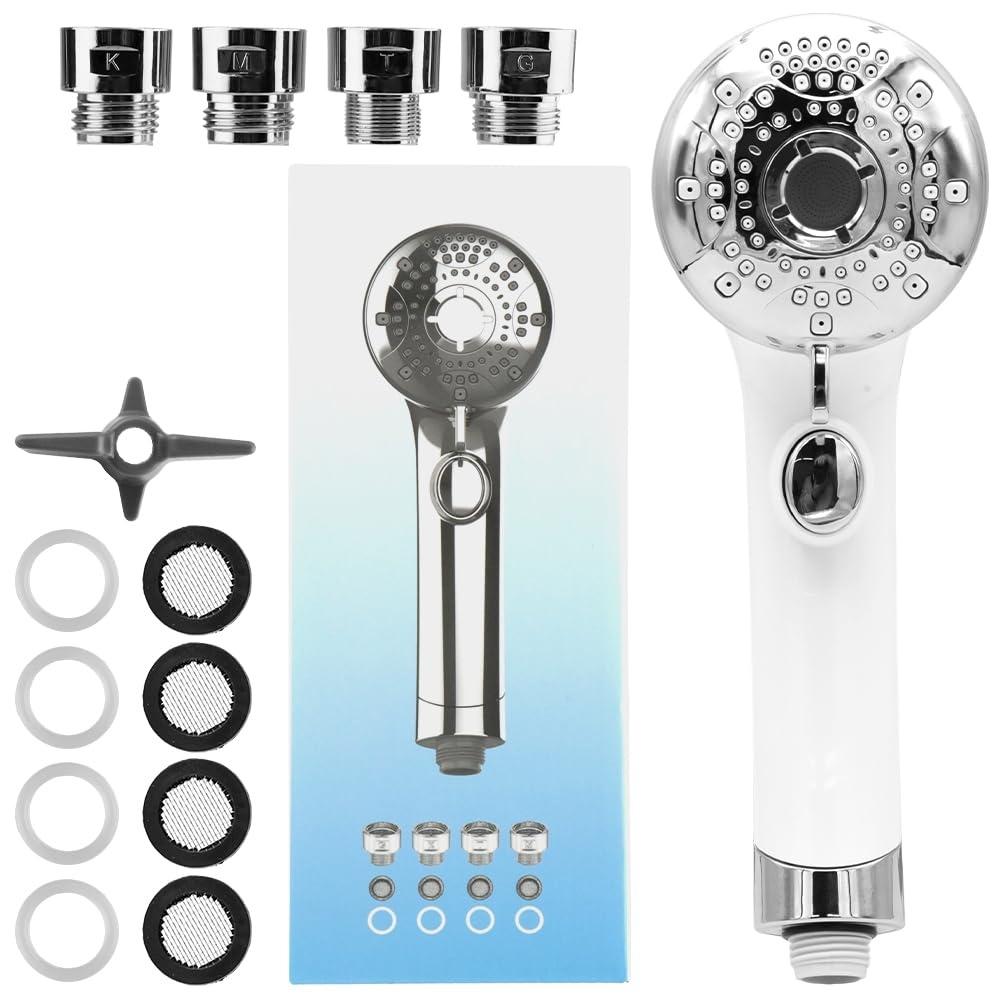 

Shower head with water stop button, G1/2 standard, 6 types of flow changes, retrofit, home beauty salon, scalp care, massage (Silver)
