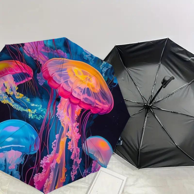 1pc Colorful Jellyfish Ocean Scene Umbrella with Plastic Handle,Suitable for All Seasons Home Travel Outdoor UmbrellaDD1584