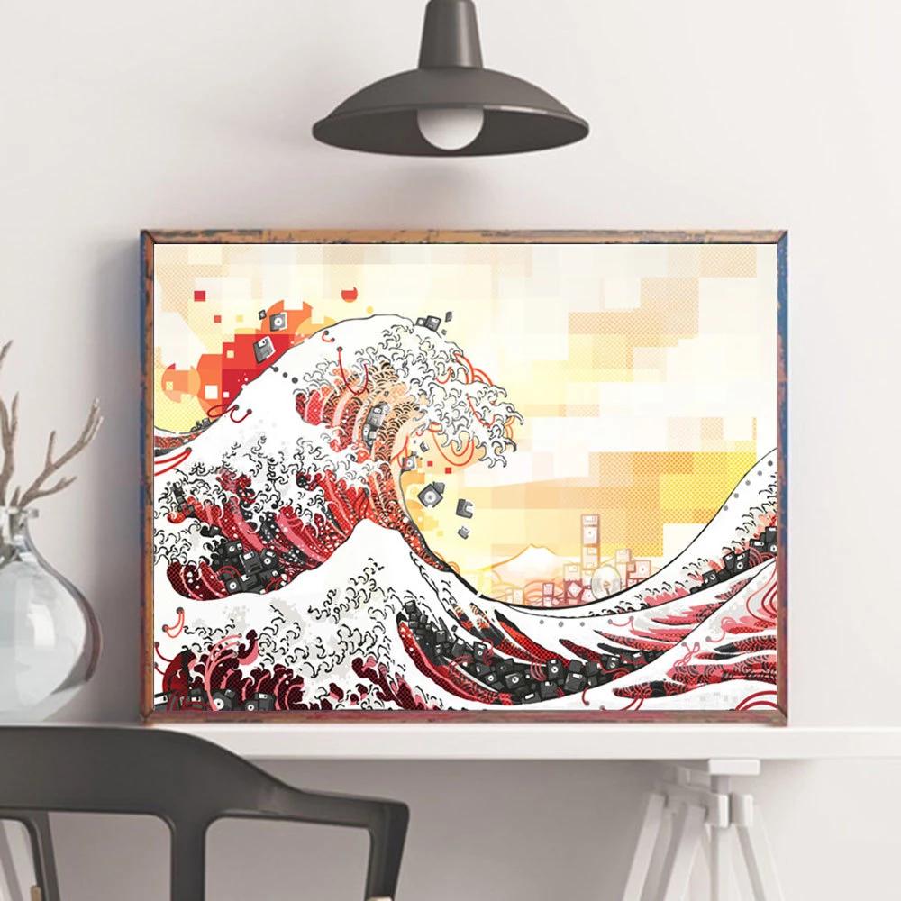 5d DIY Diamond Painting Ocean Waves Full Square Round Diamond Mosaic Landscape Embroidery Kit Home Decoration