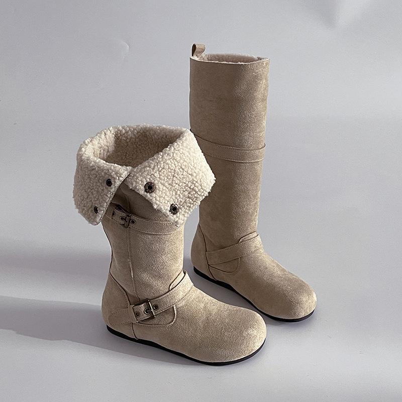 Suede retro two-wear velvet warm tall women's knight boots autumn and winter belt buckle thick heel thin fashion boots