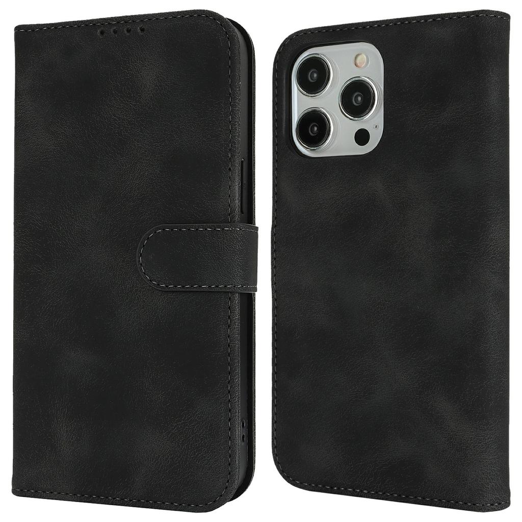 For iPhone 14 Pro Max Wallet Case Double Folded Edge Skin Touch PU Leather Flip Phone Cover
