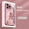 Cute Bear Heart Pattern Pink Metallic Paint Glass Hard Phone Case For iPhone 17Air 11 12 13 14 15 16 17 Pro Max Plus 16E Cover