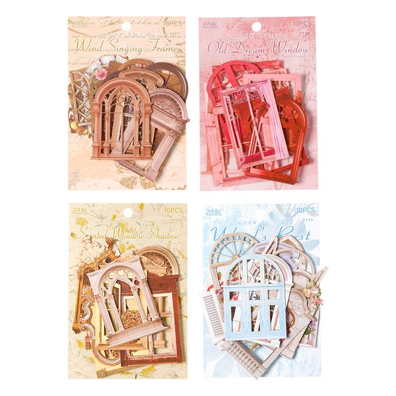 10 pcs Fabric patterned flower window non-stick hand-written material decorative stickers hand made Collage material