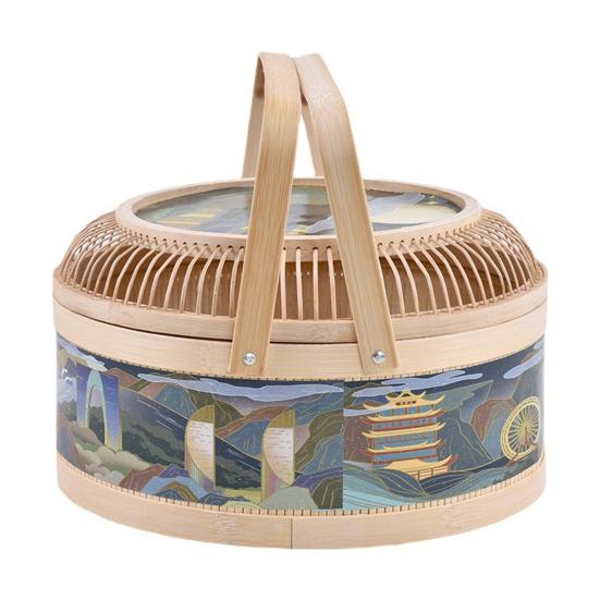 Moon Cake Basket Decorative Large Capacity Hand Made Storage Food Round Colorful