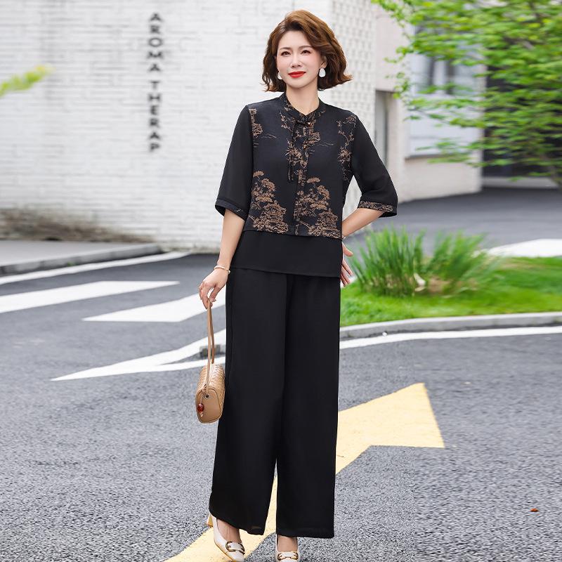2026 Summer Plus Size Chinese Style Two-Piece Set for Middle-Aged & Elderly Women