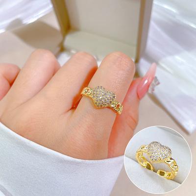 Real Gold Electroplated Open Love Zircon Fashion Slightly Inlaid Light Luxury Ring Index Finger Ring With The Same Cold Wind