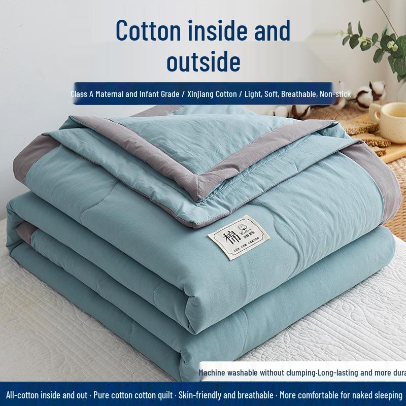 Tvättat täcke i ren bomull - Mjukt, lättviktigt, andningsbart, perfekt för sommaren, finns i enkel- och dubbelstorlek.