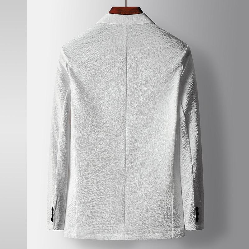 Spring and Summer Men's Leisure Micro Wrinkle Elastic Solid Color Single Piece West Green Young Luxury Coat