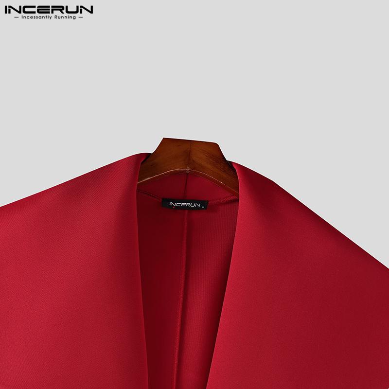 INCERUN Men Big Lapel Neck Long Sleeve Belt Waist Cospaly Open Front Long Tunic Coats