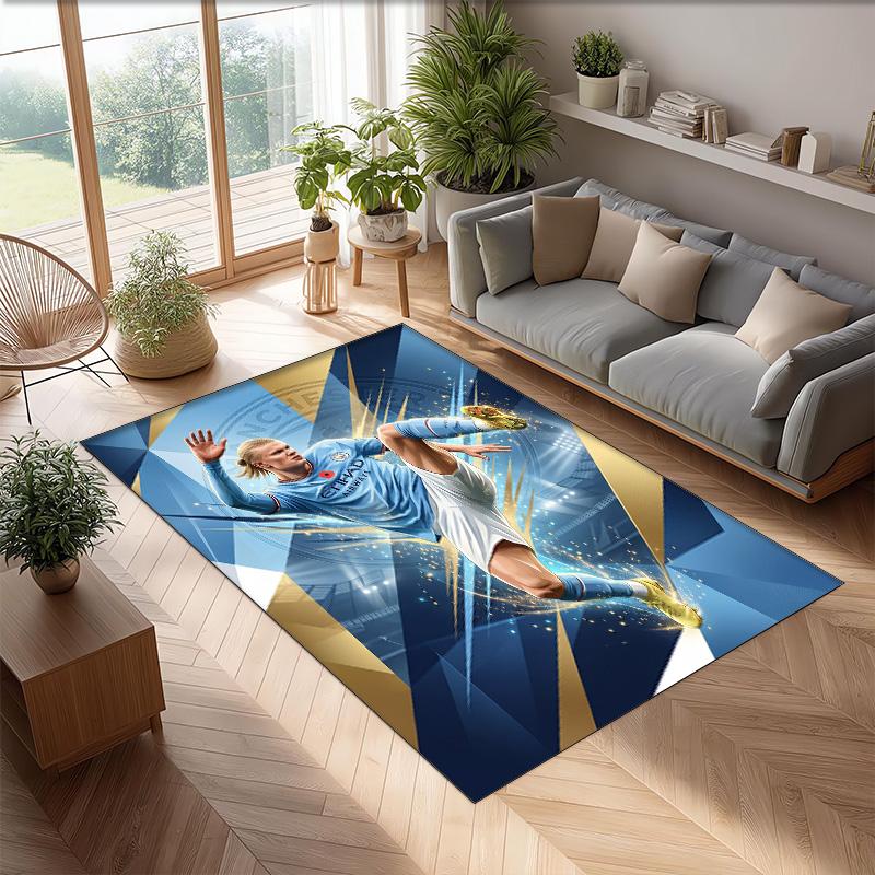 Erling Haaland Calcio Football Pattern Tappeto Morbido per Area Tappeto per Pavimento Interno Antiscivolo Tappetino Decorazione Sportiva per Camera da Letto