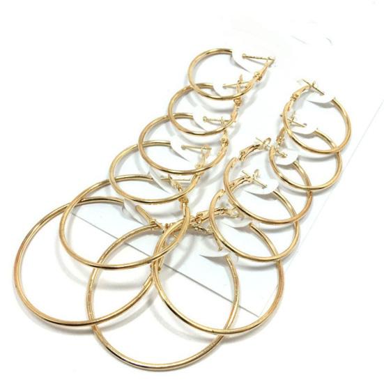 6Pairs/Set Fashion Circle Hoop Dangle Earrings Pendant for Female Daily Outfits