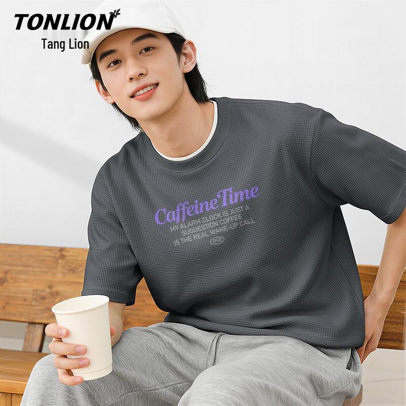 TonLion Men s Waffle Knit Casual Short Sleeve T-Shirt M